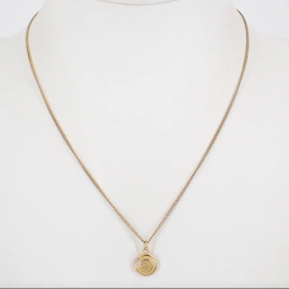 Christian Dior Logo Necklace round Necklace Gold Plated - Picture 2 of 7